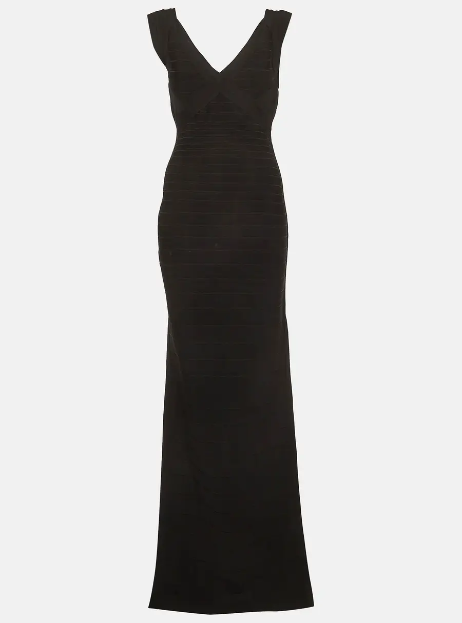 Herve Leger Black Stretch Knit Bandage Dress L