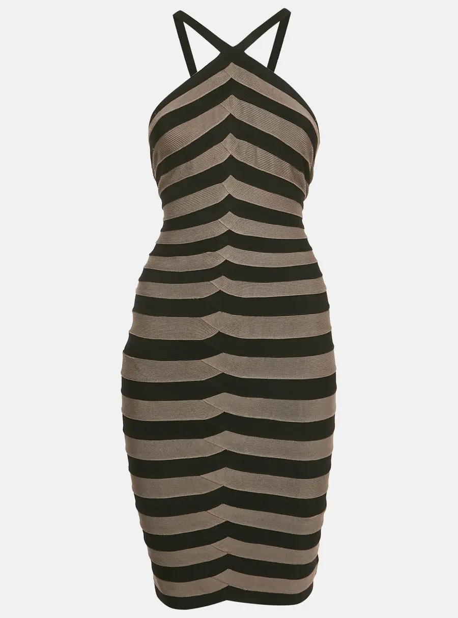 Herve Leger Black/Grey Knit Bandage Dress S