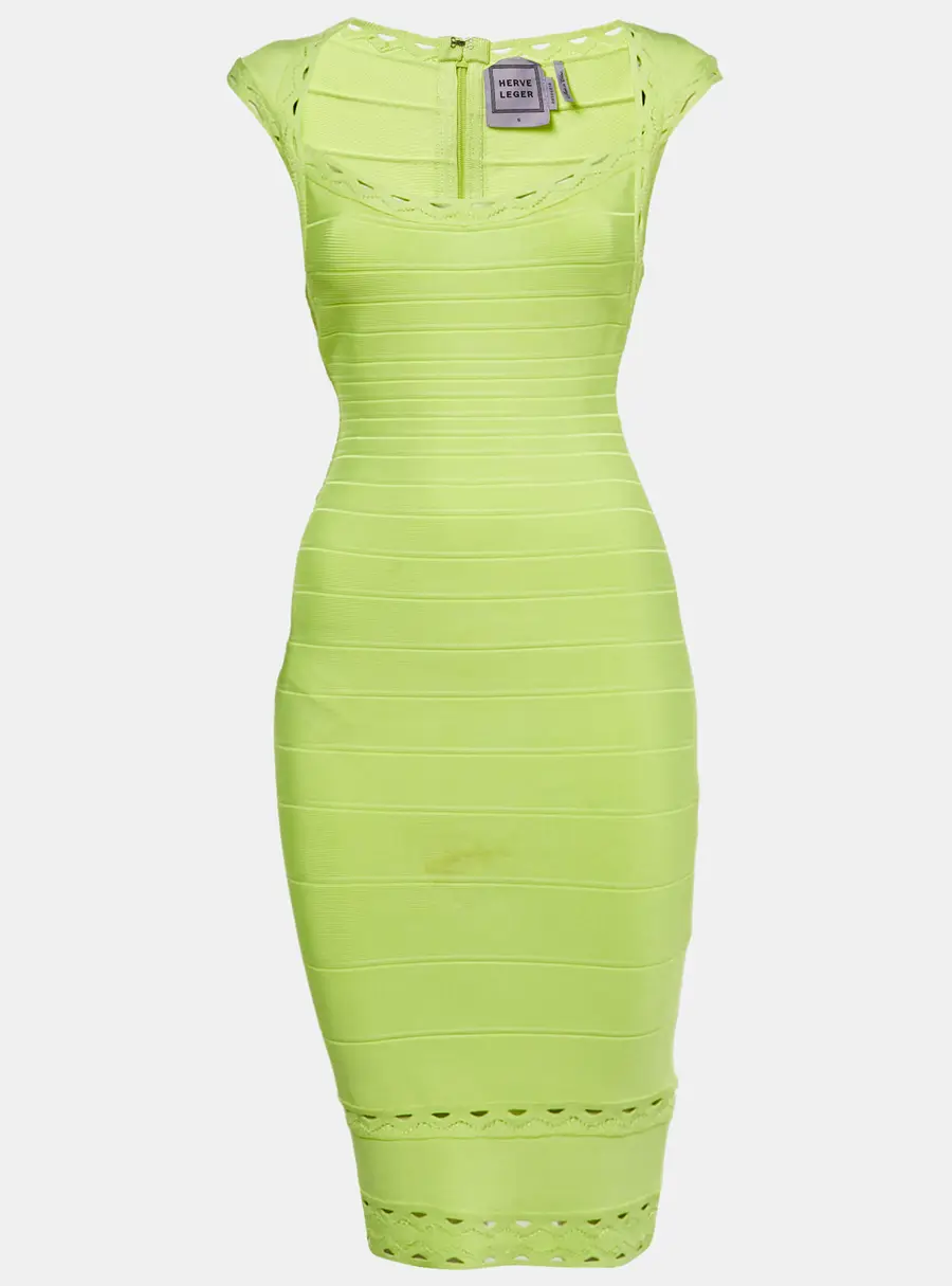 Herve Leger Neon Green Jersey Bandage Short Dress S