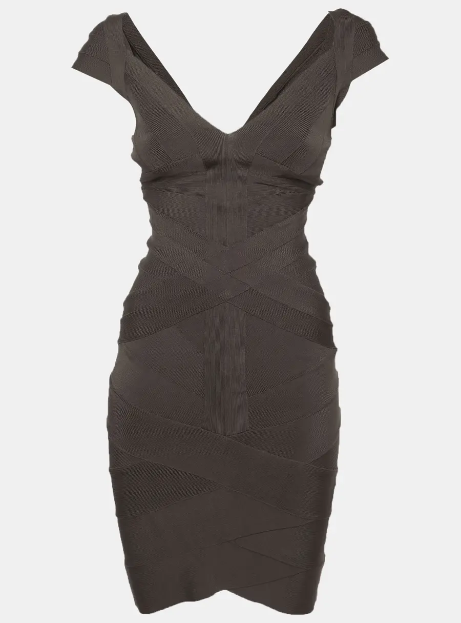 Herve Leger Grey Stretch Knit Bandage Mini Dress S