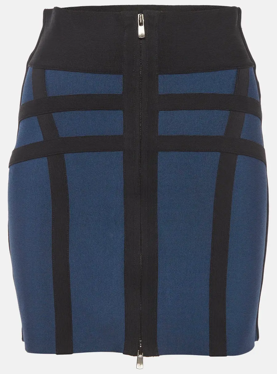Herve Leger Blue Stretch Knit Mini Skirt M