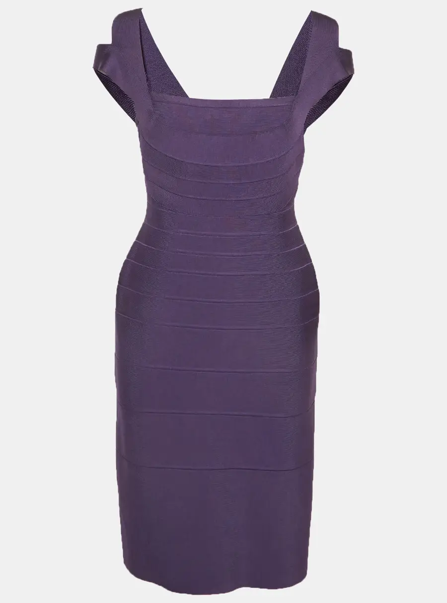 Herve Leger Purple Stretch Knit Sleeveless Bandage Dress L