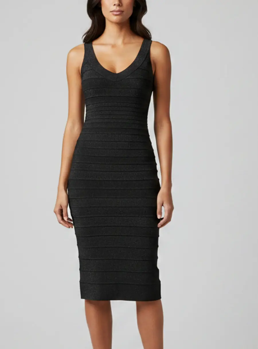 Herve Leger Black Textured Knit Ebba Bandage Dress L