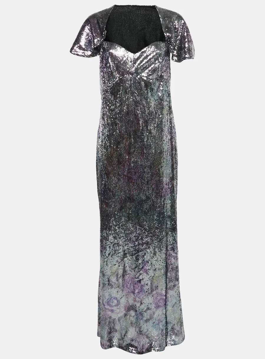 INGIE Paris Purple/Silver Sequin Sweetheart Neck Gown M