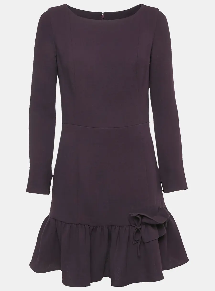 INGIE Paris Purple Crepe Wool Flounce Mini Dress XS
