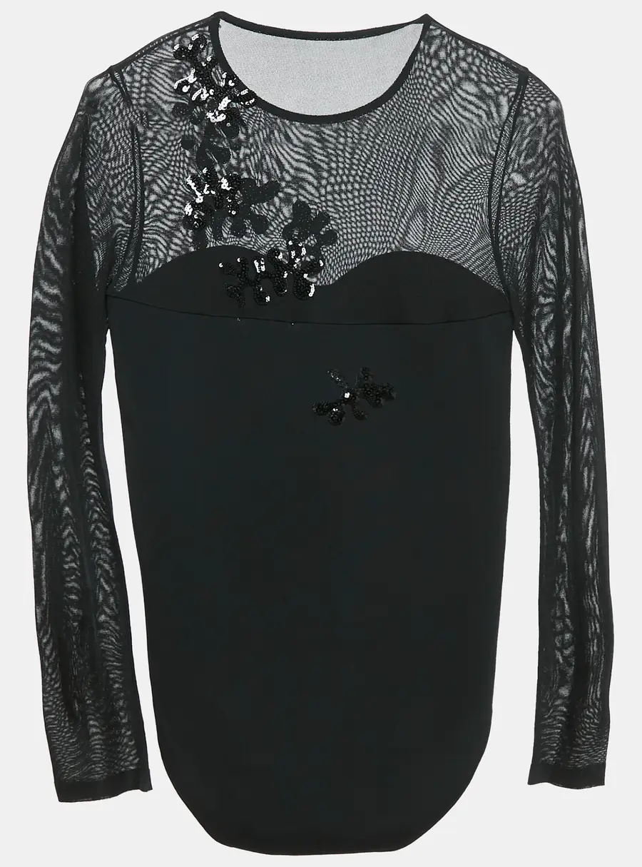INGIE Paris Black Sequin Embroidered Jersey Bodysuit XL
