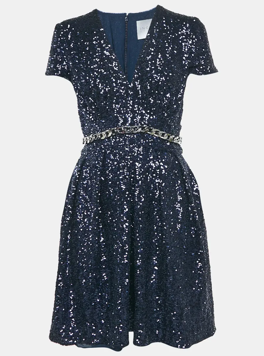 INGIE Paris Navy Blue Sequin V-Neck Mini Dress S