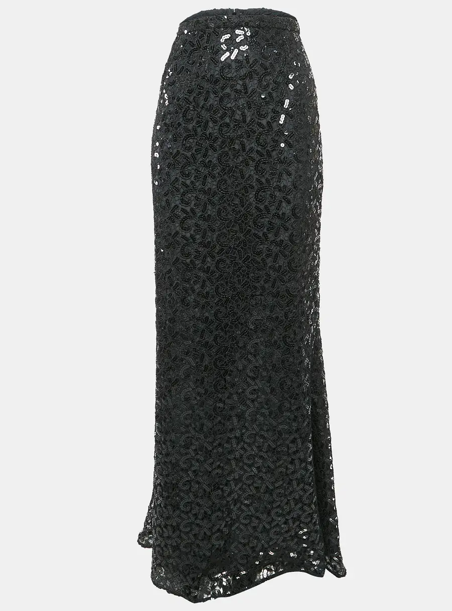 Ingie Paris Black Sequin Lace Maxi Bropai Skirt XL