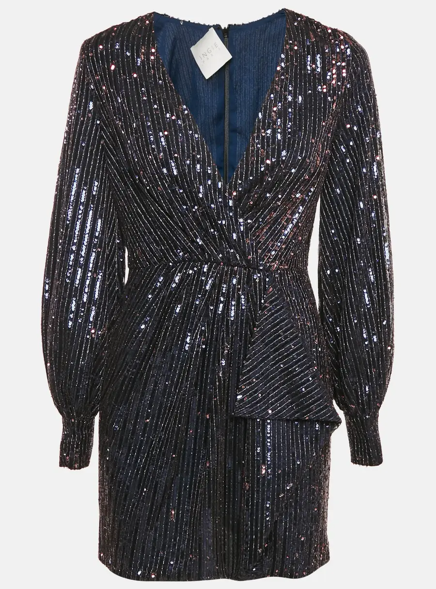 INGIE Paris Navy Blue Sequin V-Neck Mini Dress S