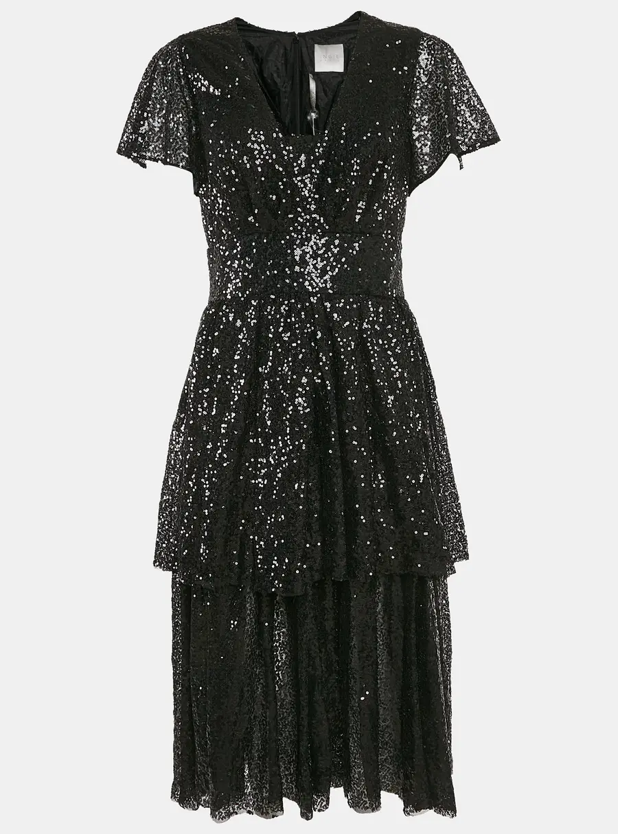 INGIE Paris Black Sequin Layered Tulle Mini Dress M