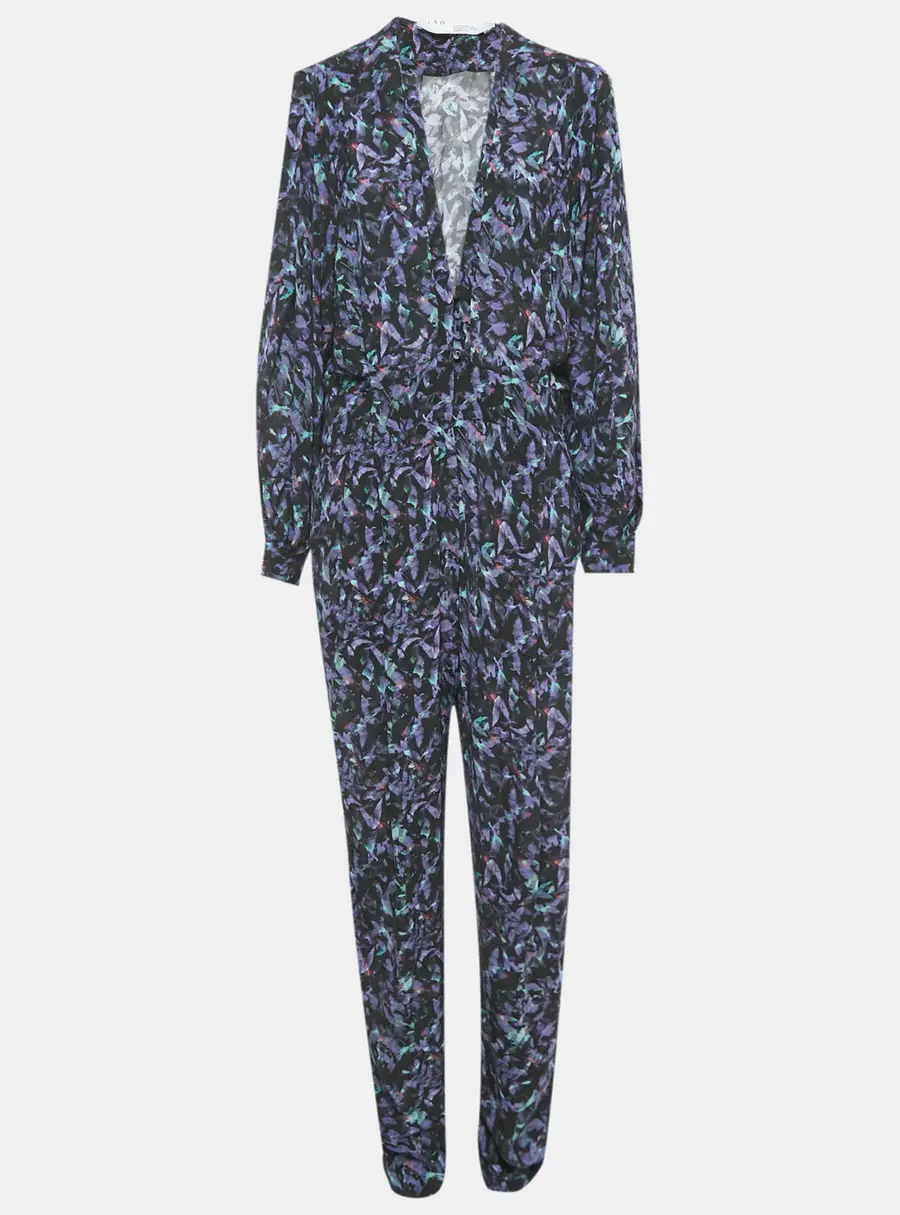 IRO Black Printed Crepe Plunge Neck Jumpsuit XL