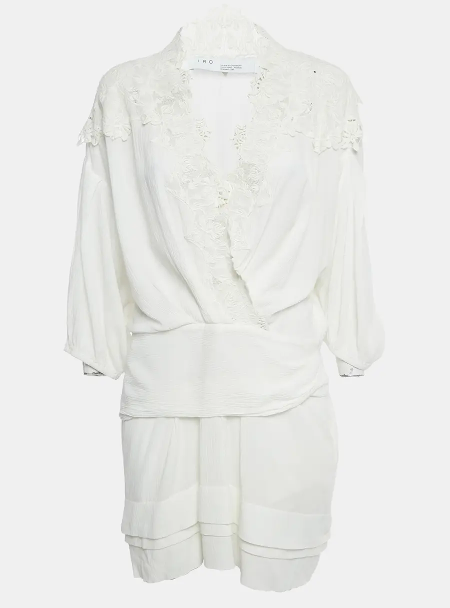 IRO White Lace Trim Cotton Mini Dress L