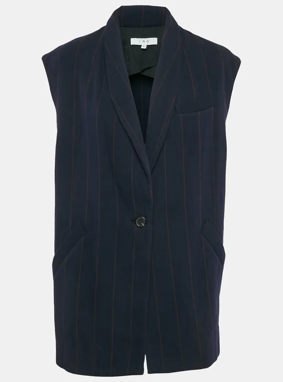 IRO Navy Blue Pinstripe Wool Blend Sleeveless Oversized Coat M
