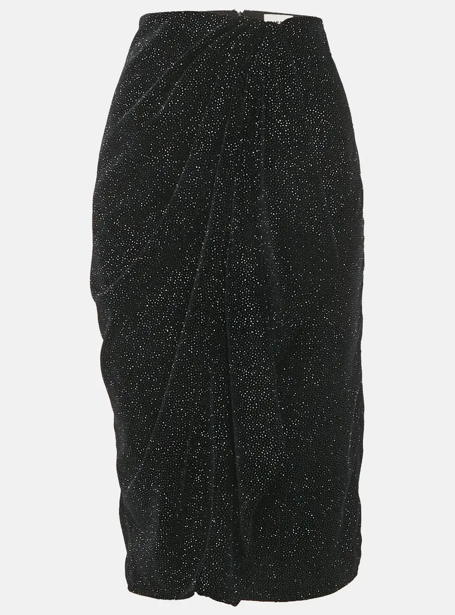 Isabel Marant Etoile Black Glittered Velvet Alyssa Midi Skirt M