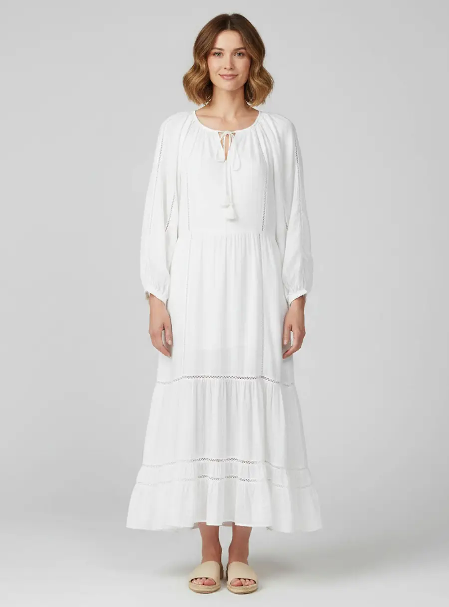 Marant Etoile White Cotton Blend Lace Detail Tiered Latifa Midi Dress L