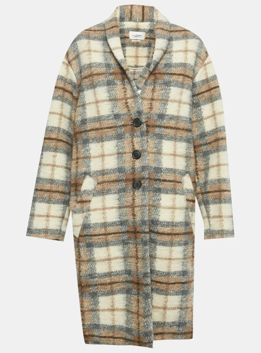 Isabel Marant Etoile Beige /Cream Checkered Wool Blend Gabriel Coat M