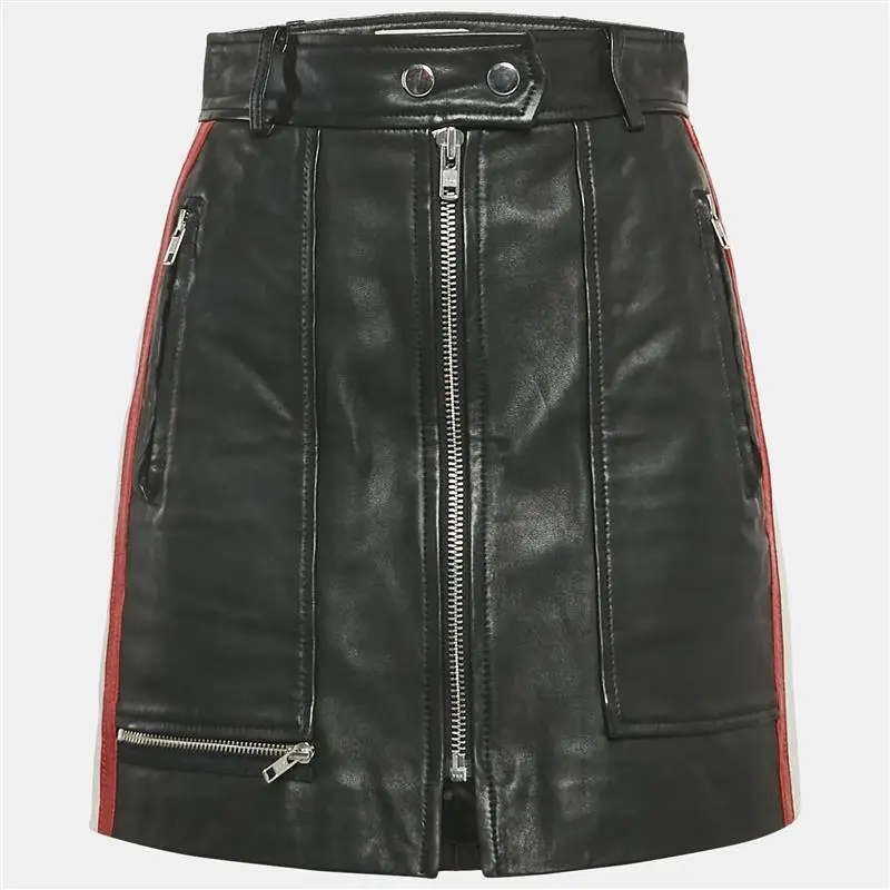 Isabel Marant Etoile Black Side Stripe Leather Mini Skirt S