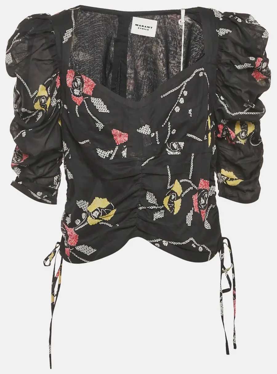 Isabel Marant Etoile Black Printed Cotton Galaor Top XL
