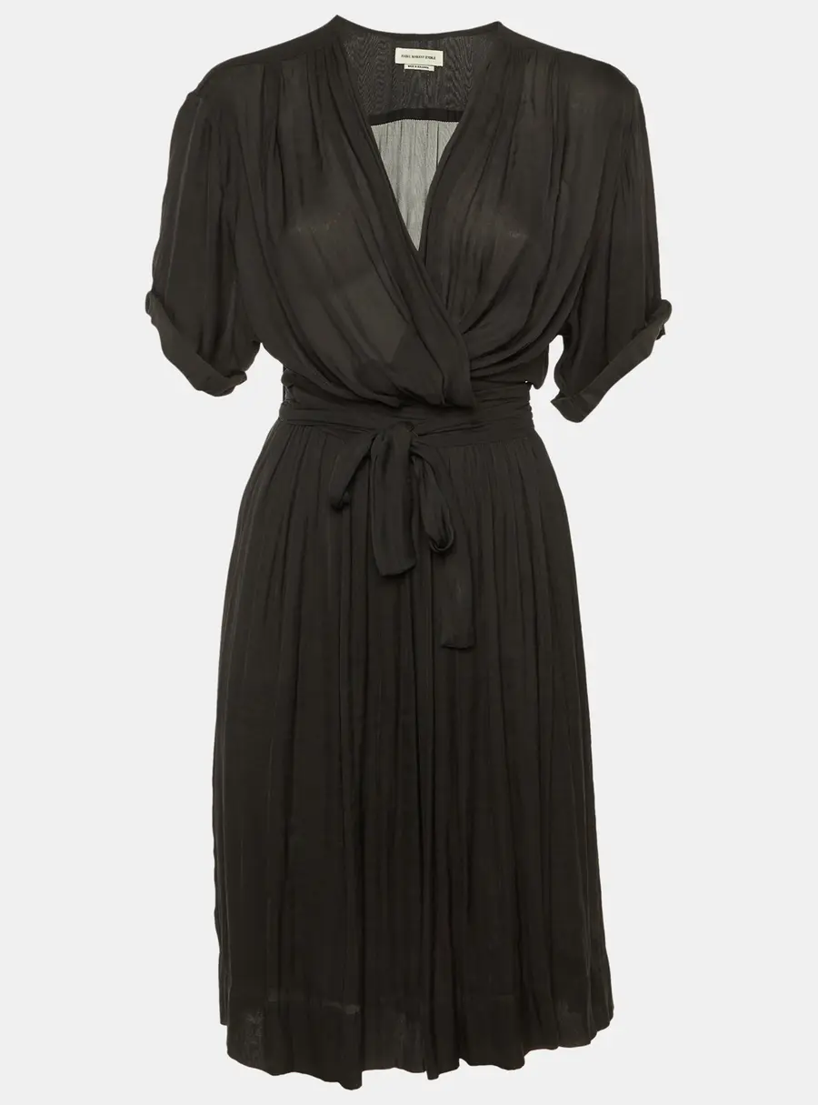 Isabel Marant Etoile Black Crepe Wrap Around Midi Dress S