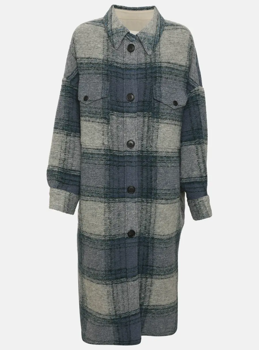 Isabel Marant Etoile Grey/Blue Checkered Wool Blend Gabrion Coat S