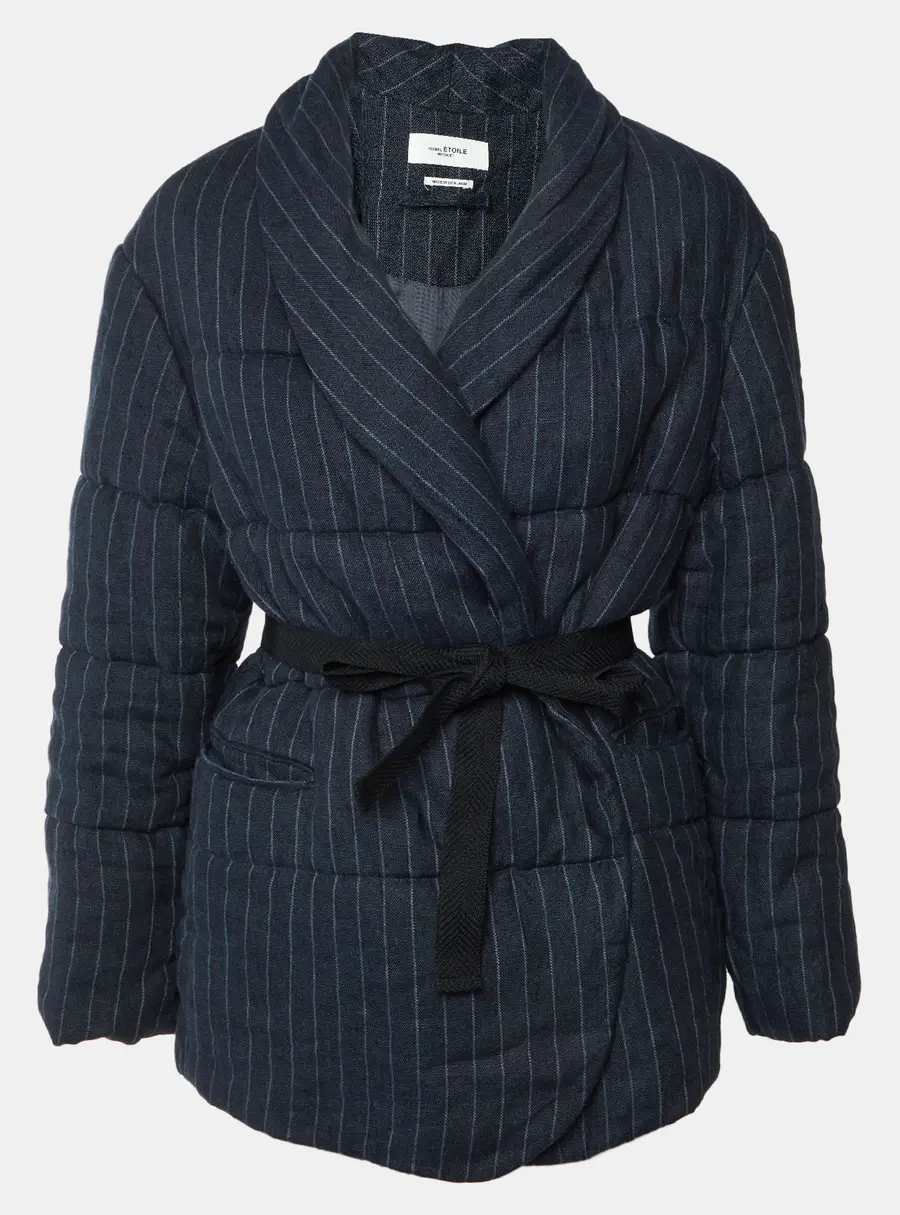 Isabel Marant Etoile Grey Pinstriped Linen Jaron Quilted Jacket XXL