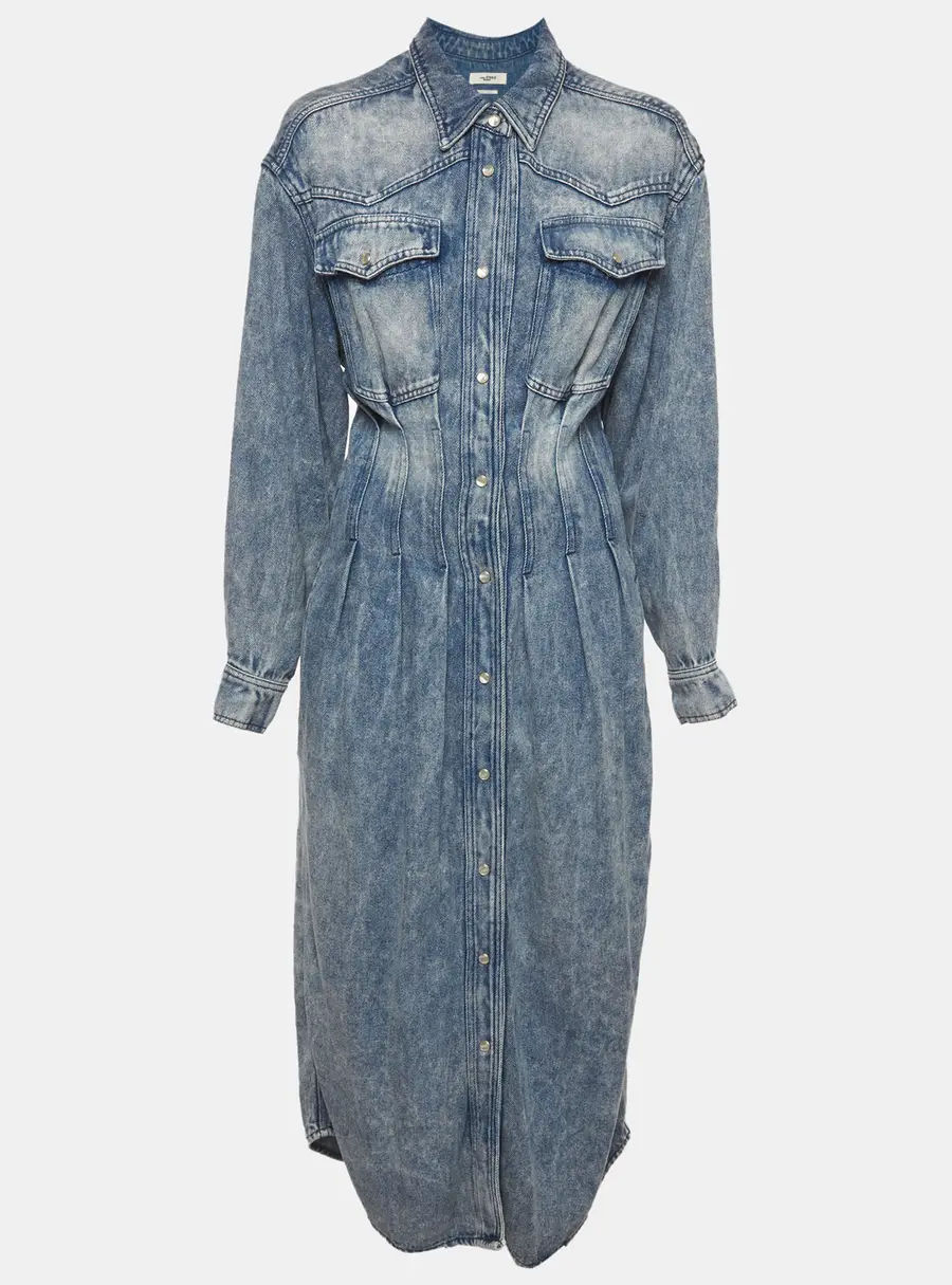 Isabel Marant Etoile Blue Acid Wash Denim Tomia Shirt Midi Dress M