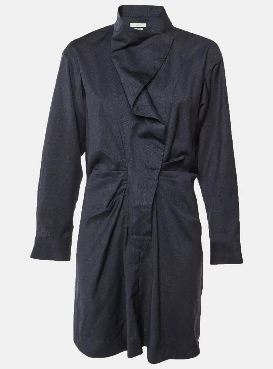 Isabel Marant Etoile Midnight Blue Patterned Wool Draped Mini Dress M