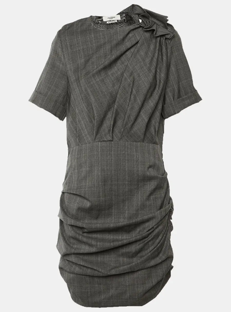 Isabel Marant Etoile Grey Patterned Wool Draped Midi Dress M