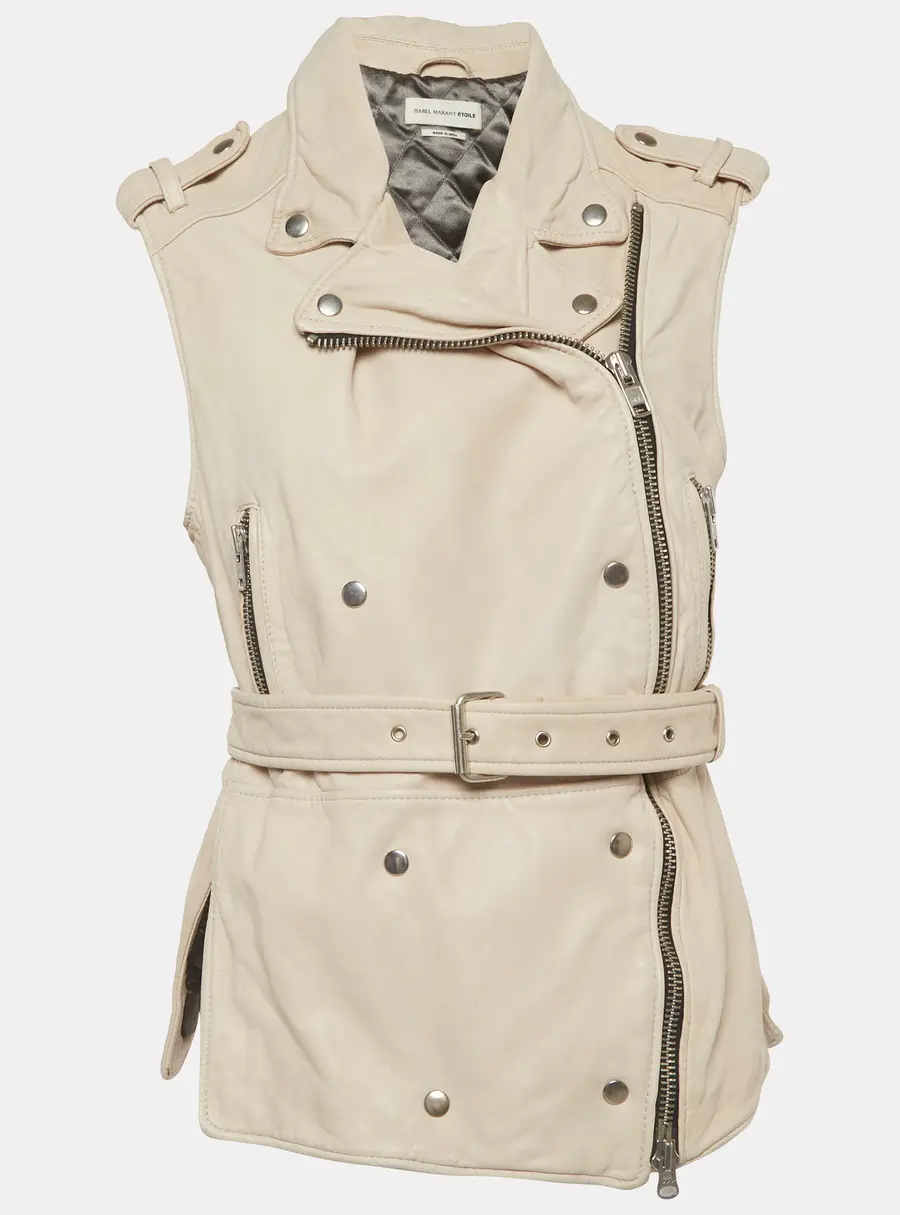 Isabel Marant Etoile Beige Leather Double Breasted Belted Vest M