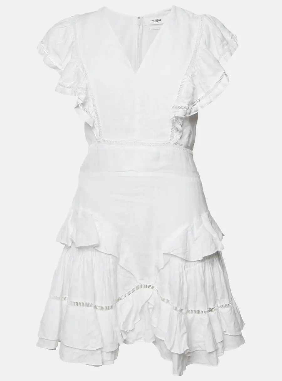 Isabel Marant &Eacute;toile White Linen Ruffled Audrey Mini Dress S