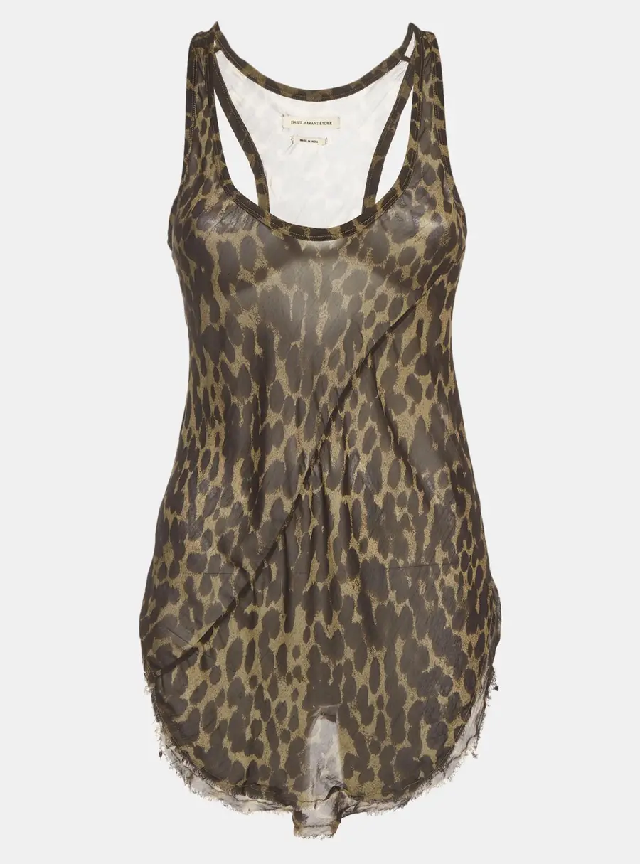 Isabel Marant Etoile Black Leopard Print Chiffon Tank Top XS