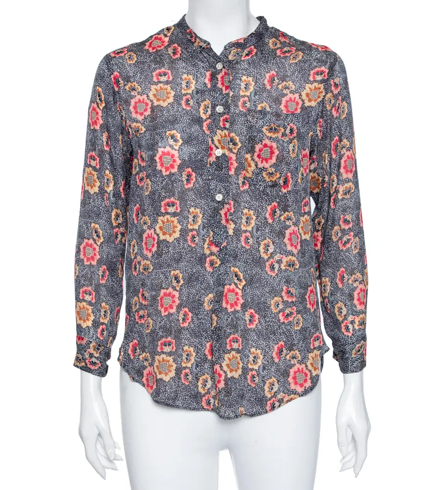 Isabel Marant Etoile Grey Floral Printed Silk Button Front Shirt S