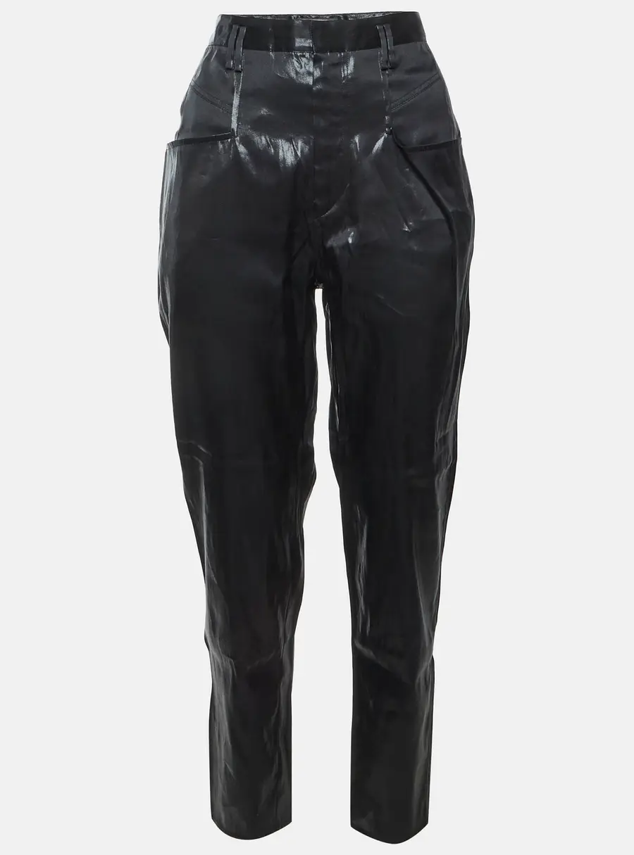 Isabel Marant Black Silk Coated High Waisted Trousers M