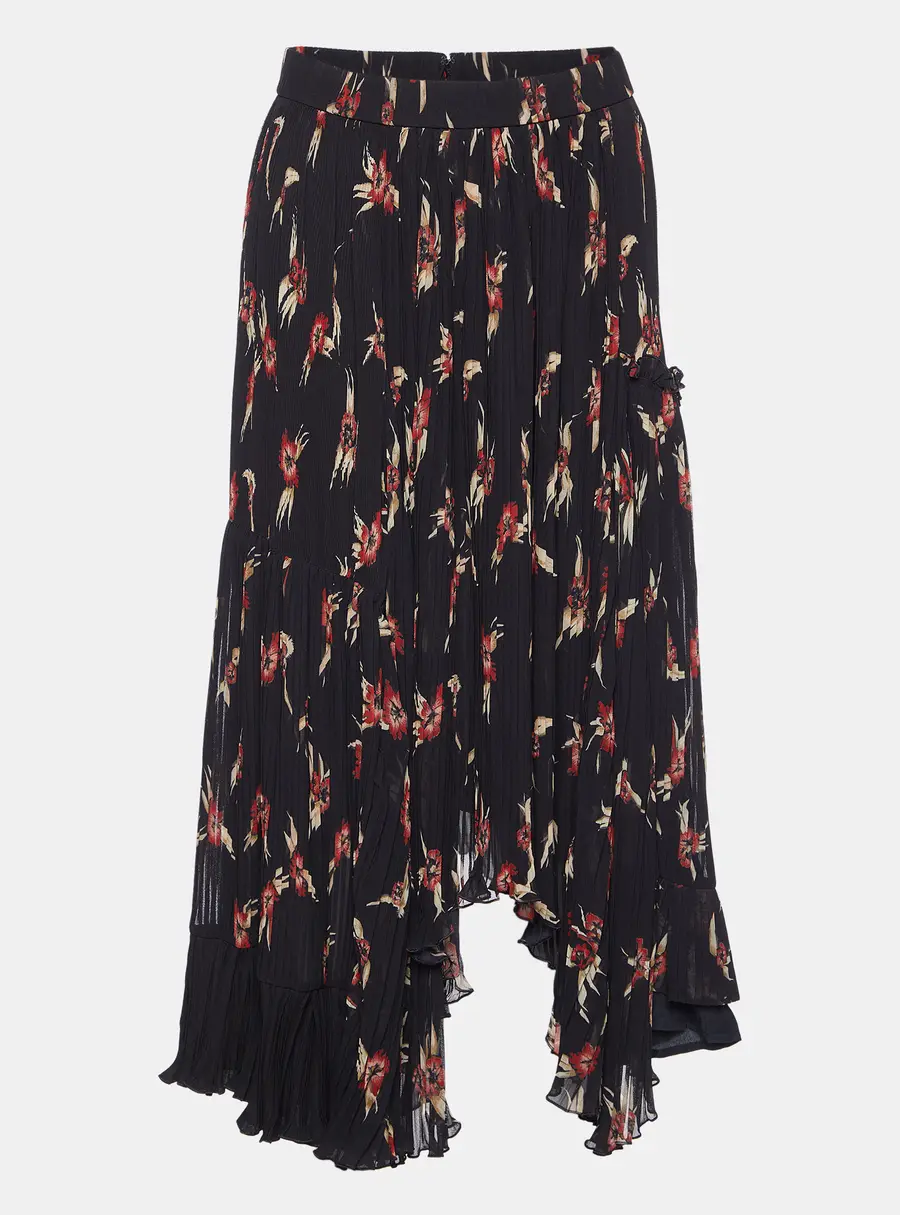 Isabel Marant Black Floral Print Crepe Pleated Midi Skirt S