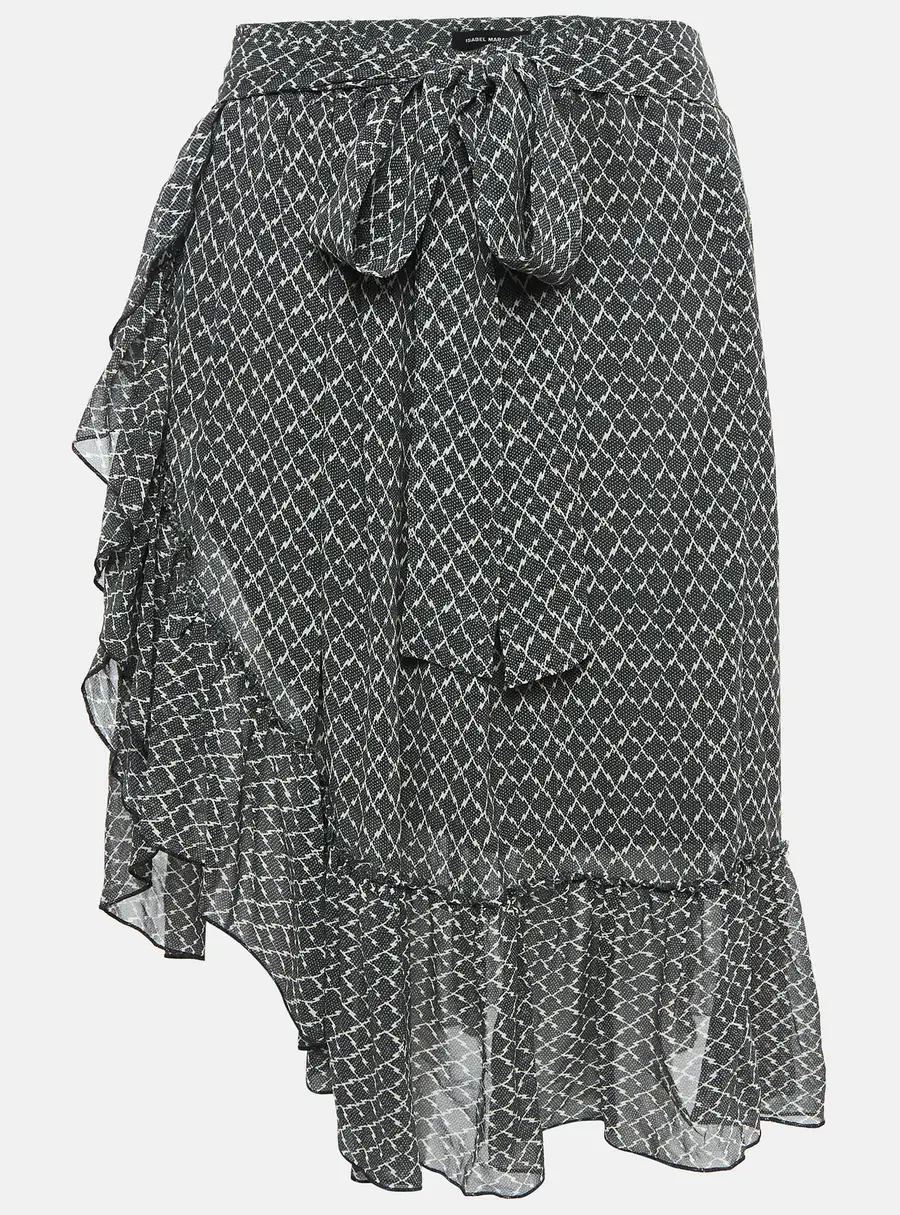 Isabel Marant Black/White Printed Silk Ruffled Short Skirt S