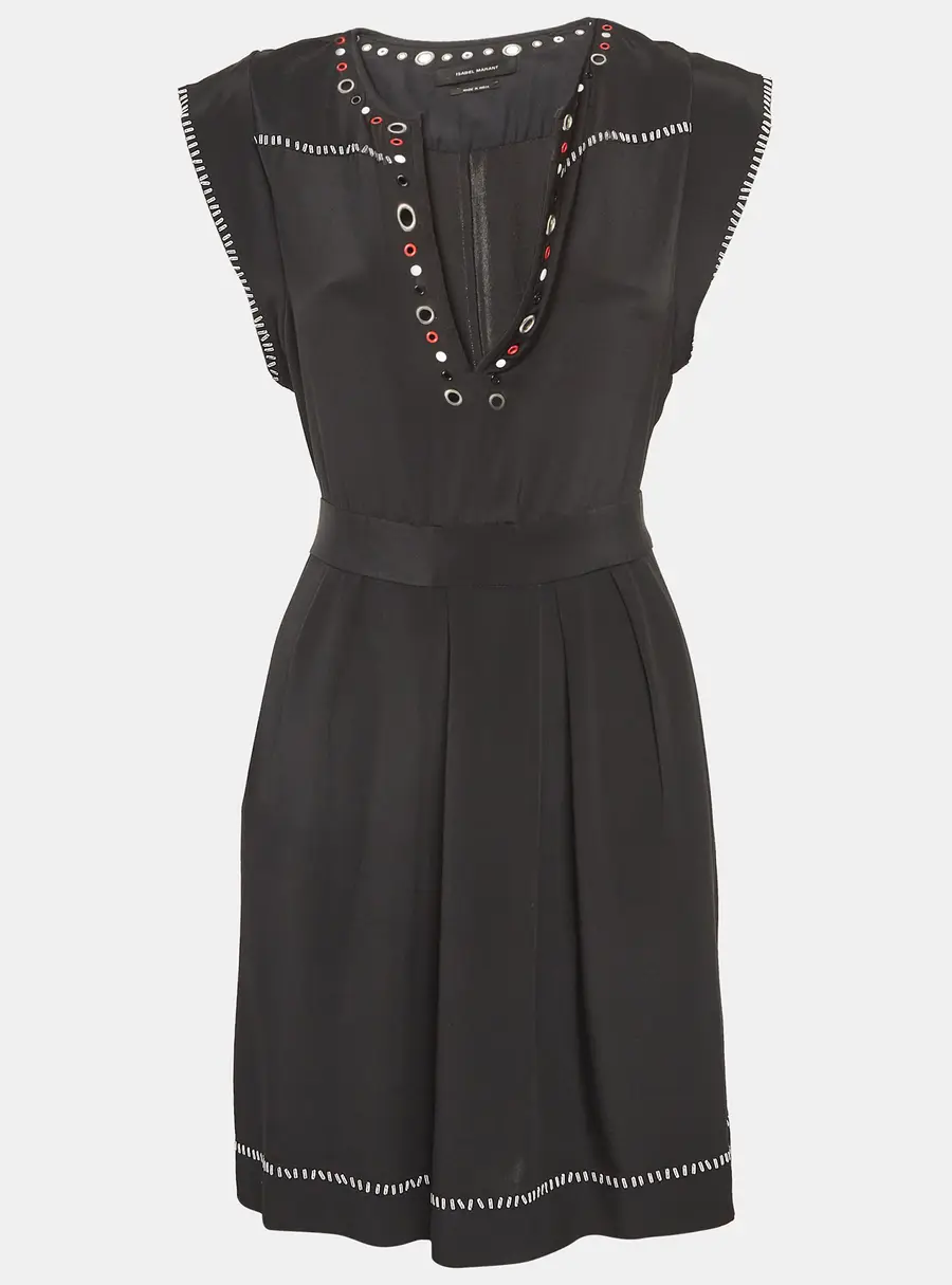 Isabel Marant Black Embellished Silk Tie-Up Waist Dress M