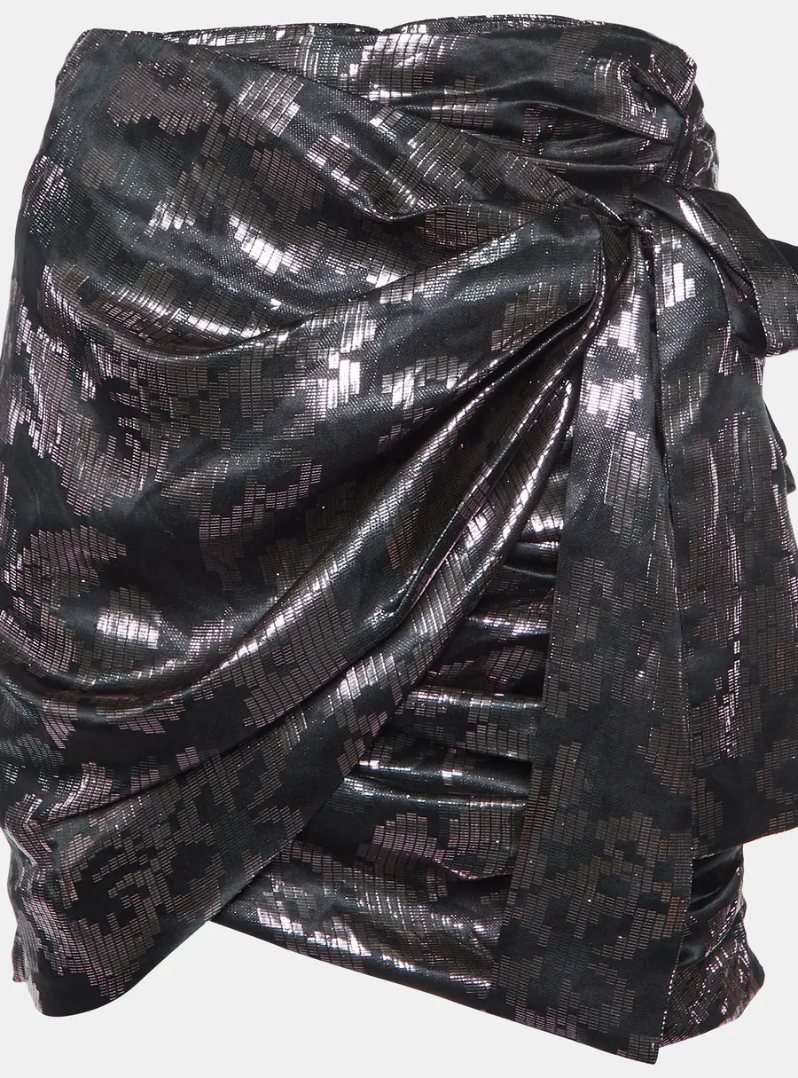 Isabel Marant Metallic Silk Lurex Draped Madly Mini Skirt S