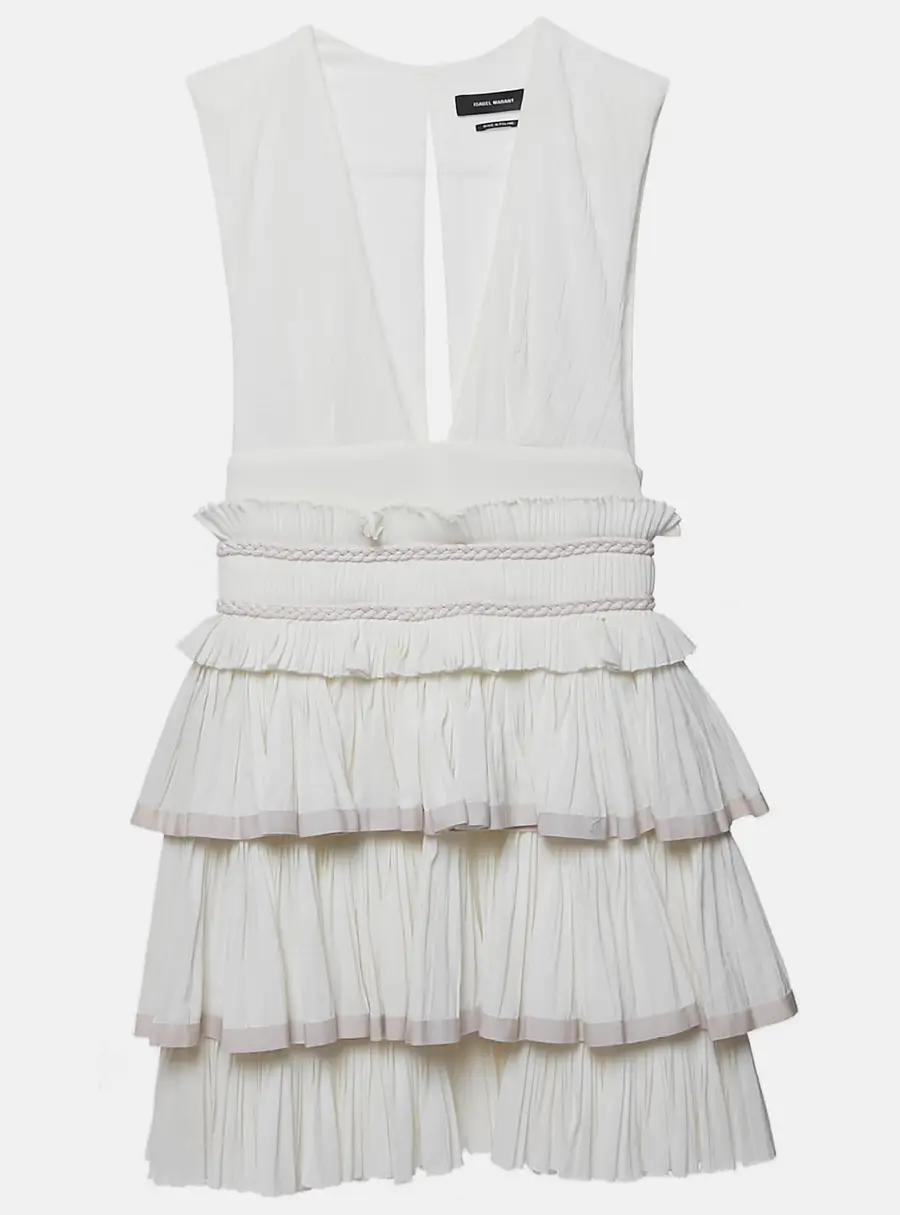 Isabel Marant White Cotton V-Neck Ruffled Glory Mini Dress XS