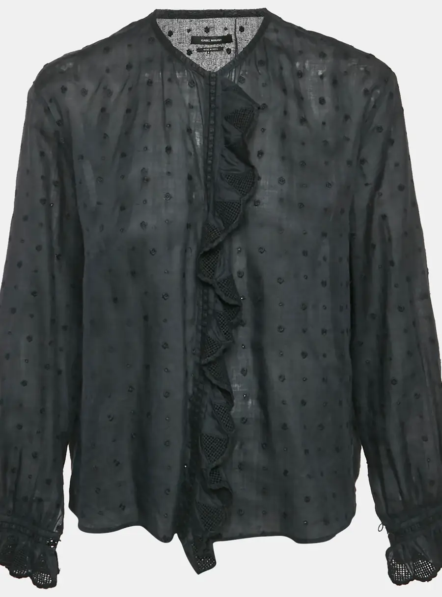 Isabel Marant Black Floral Embroidered Ramie Blouse S