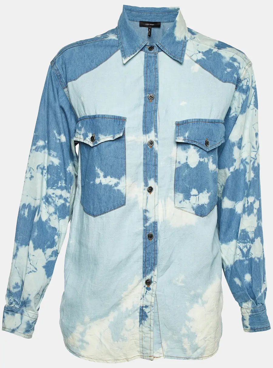 Isabel Marant Blue Tie-Dye Print Denim Button Front Shirt M