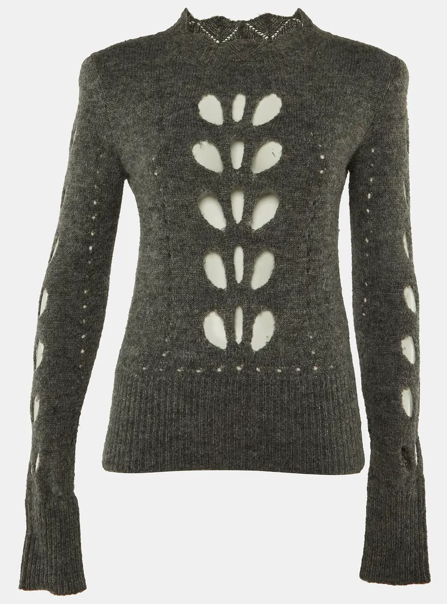 Isabel Marant Grey Wool Knit Cutout Detail Sweater M