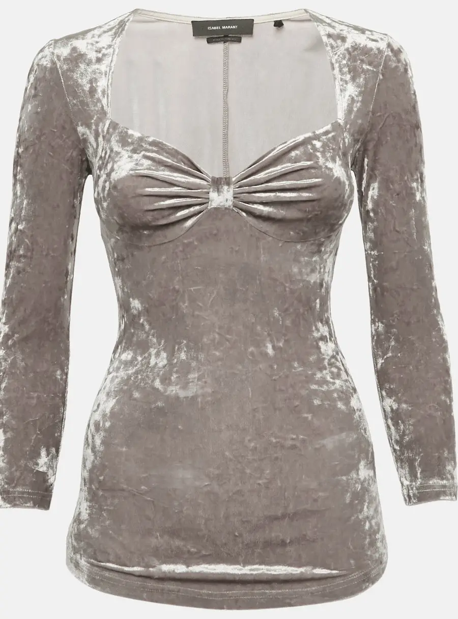 Isabel Marant Beige Velvet Sweetheart Neck Gubaia Top S