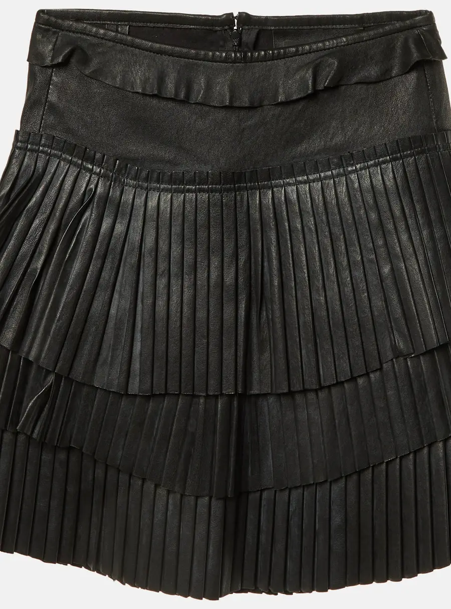 Isabel Marant Black Leather Pleated Tiered Mini Skirt S