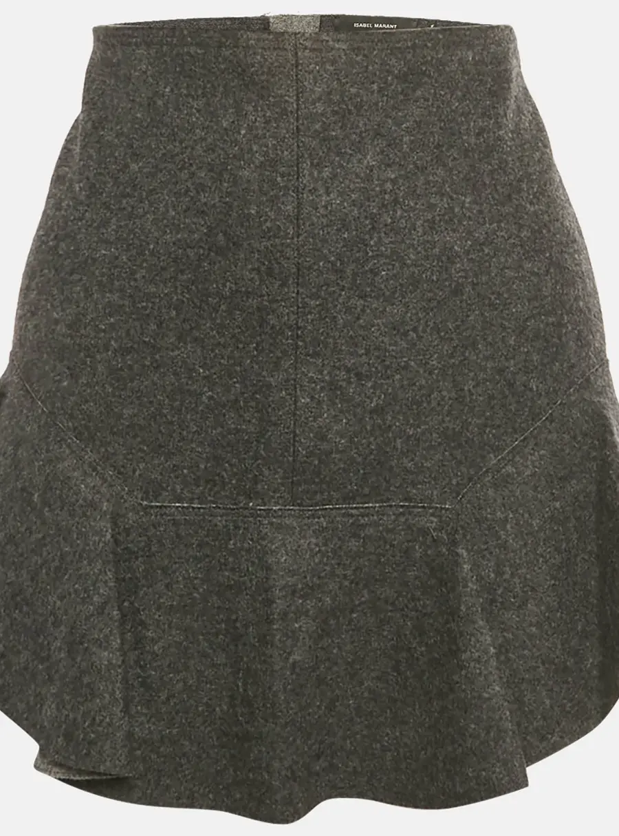 Isabel Marant Grey Wool Felt Ruffled Mini Skirt M