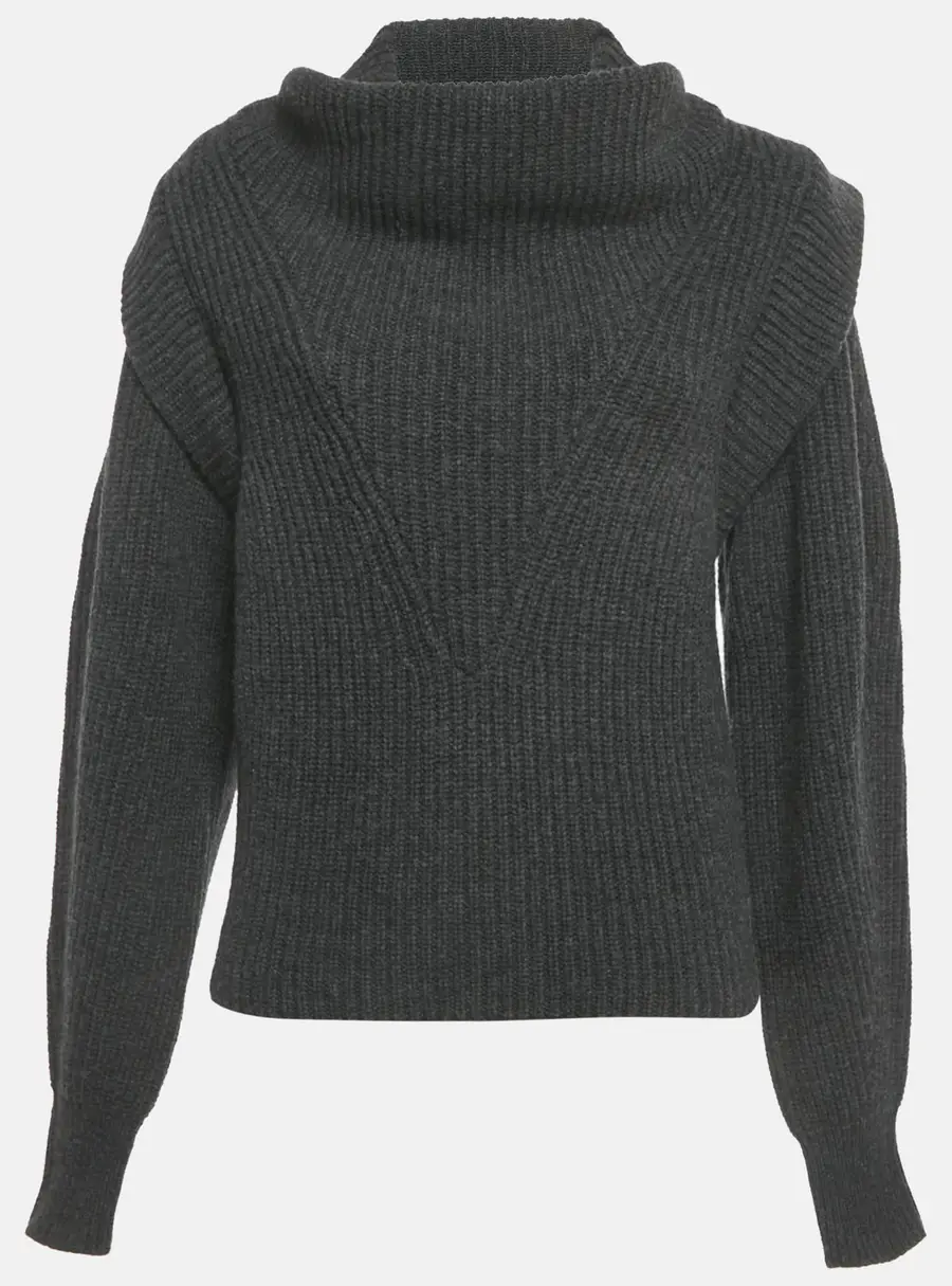 Isabel Marant Grey Rib Knit Ruffled Poppy Sweater S