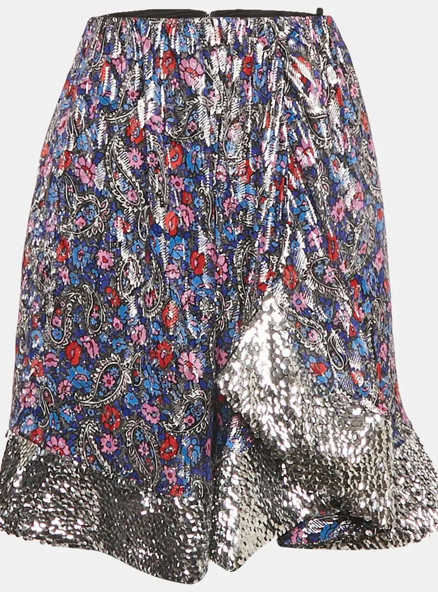 Isabel Marant Blue Sequin Hem Brocade Mini Skirt M