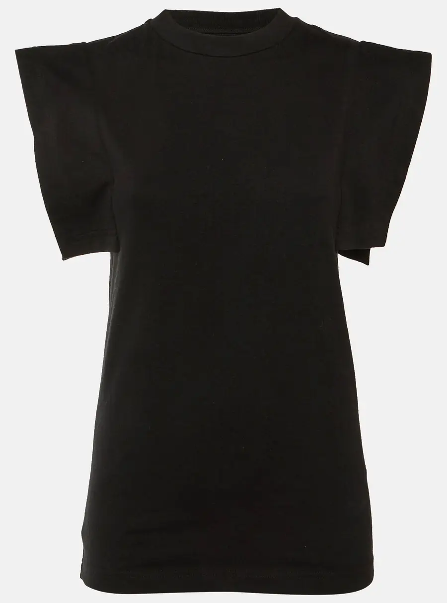 Isabel Marant Black Cotton Zelipa Structured Shoulder T-Shirt XS