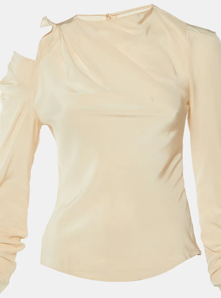 Isabel Marant Beige Silk Ruched Long Sleeve Top S