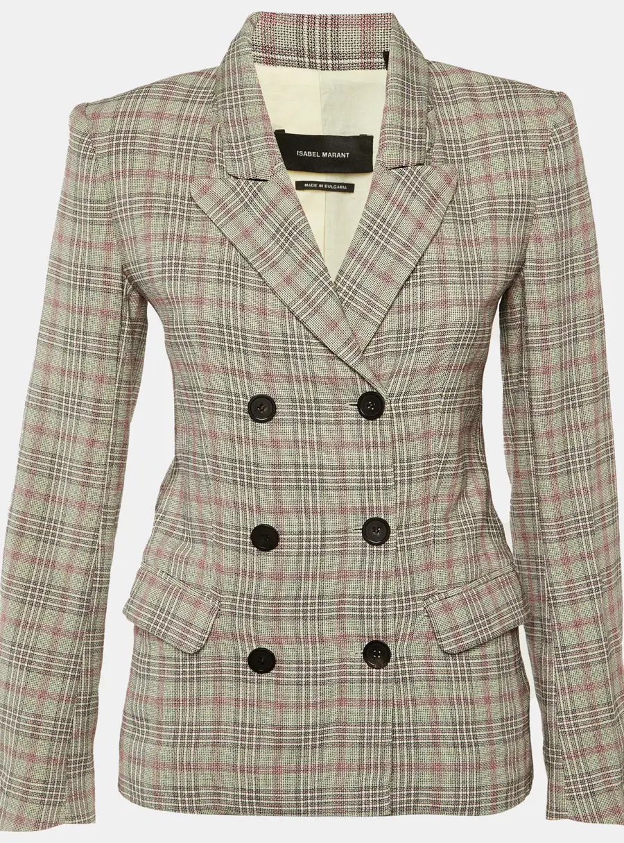Isabel Marant Cream Checked Cotton Double Breasted Blazer S
