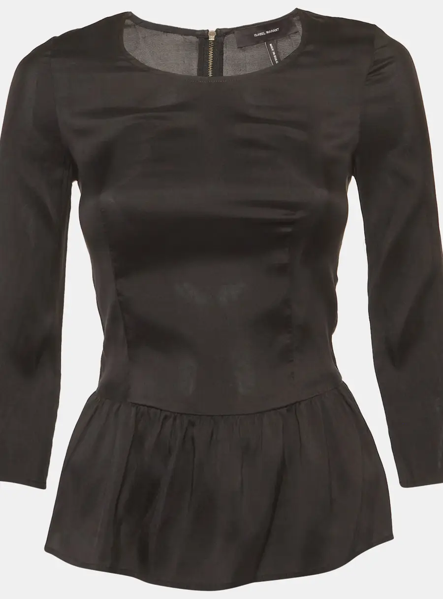 Isabel Marant Black Taffeta Pleated Blouse S